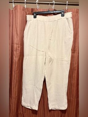 Market & Spruce Dria Extra High Cotton Gauze Pull-on Ankle Pant, Size XL- Ivory